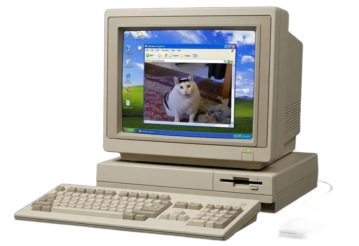 PC retro con gato
